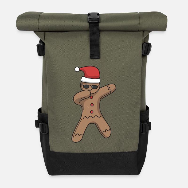 Gingerbread man dabbing cadeau de Noël - Sac à dos roll top - olive/noir