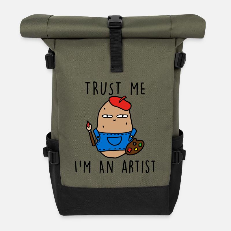 TRUST ME IM AN ARTIST - Rolltop Rucksack - Olive/Schwarz