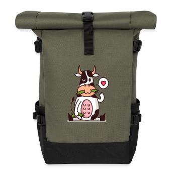 Kühe Cartoon Comic Kuh - Rolltop Rucksack - Olive/Schwarz - Vorne