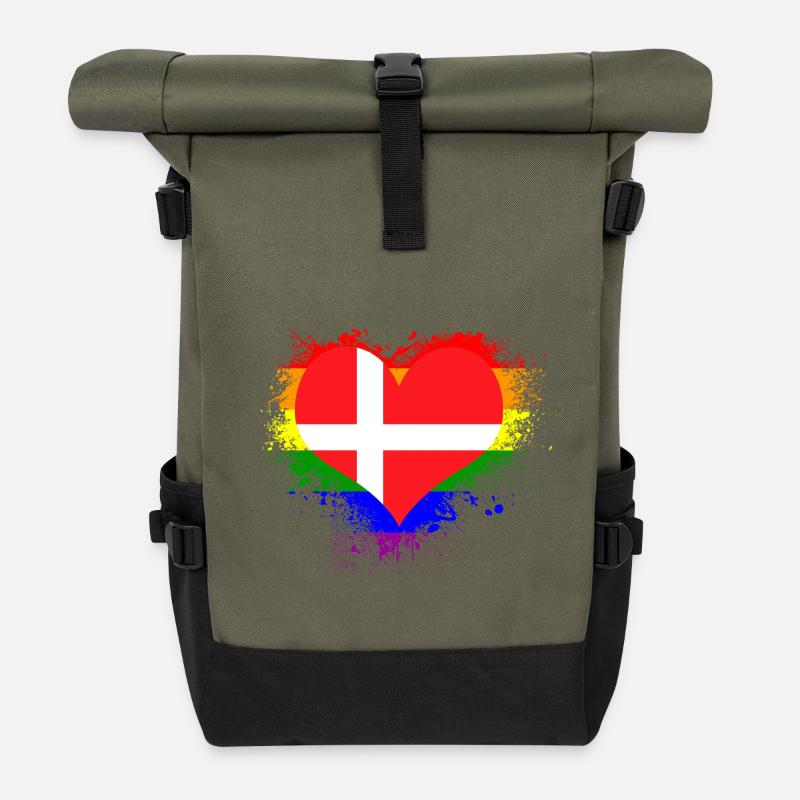 Regenbogen Flagge Herz Dänemark GayPride - Rolltop Rucksack - Olive/Schwarz