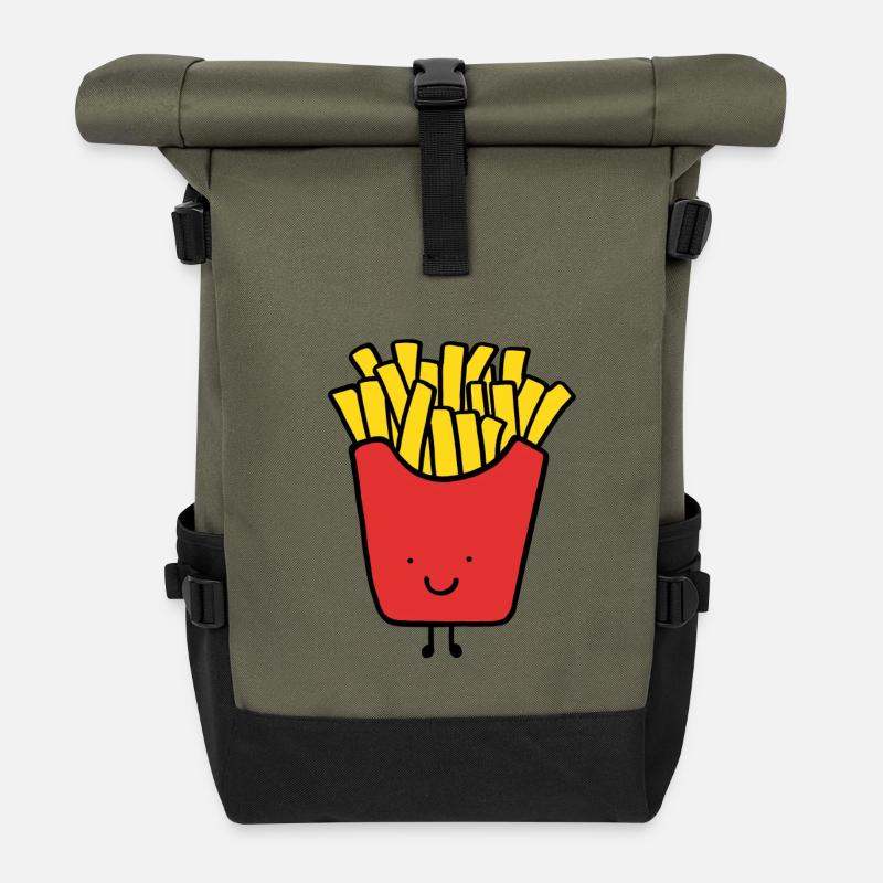 Best Friends, Beste Freunde, Partnershirt, Pommes - Rolltop Rucksack - Olive/Schwarz