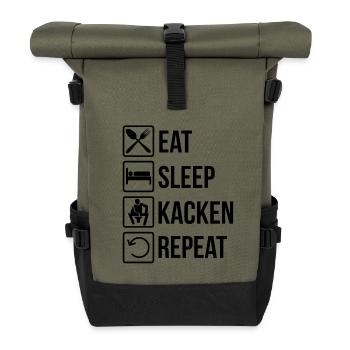 Essen Schlafen Kacken Wiederholen Geek Geschenk - Rolltop Rucksack - Olive/Schwarz - Vorne