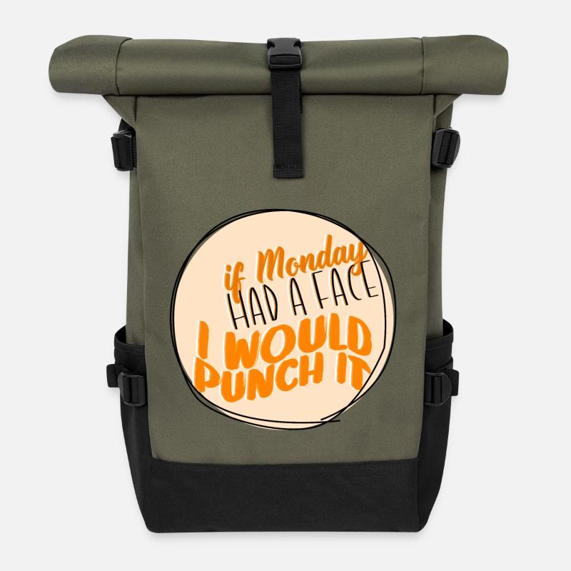 Wenn Montag ein Gesicht hätte, würde ich ihn boxen - Rolltop Rucksack - Olive/Schwarz
