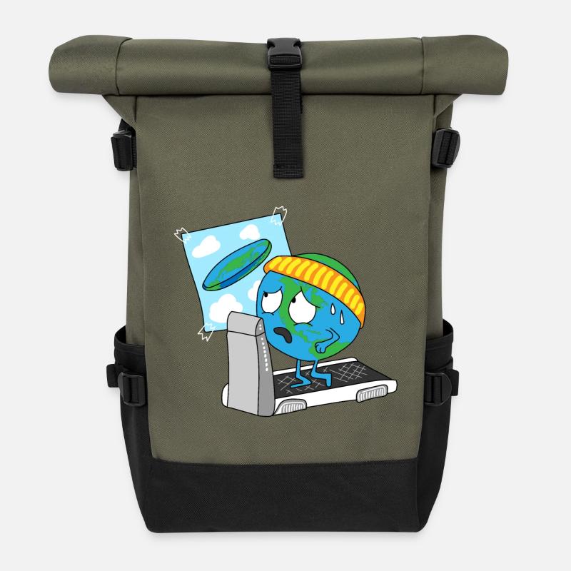 runde Erde Scheibe Erdscheibe Erdkugel Planet - Rolltop Rucksack - Olive/Schwarz