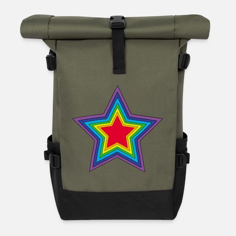 Regenbogenstern - Rolltop Rucksack - Olive/Schwarz