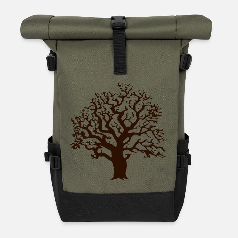 Tree oak - Roll Top Backpack - olive/black