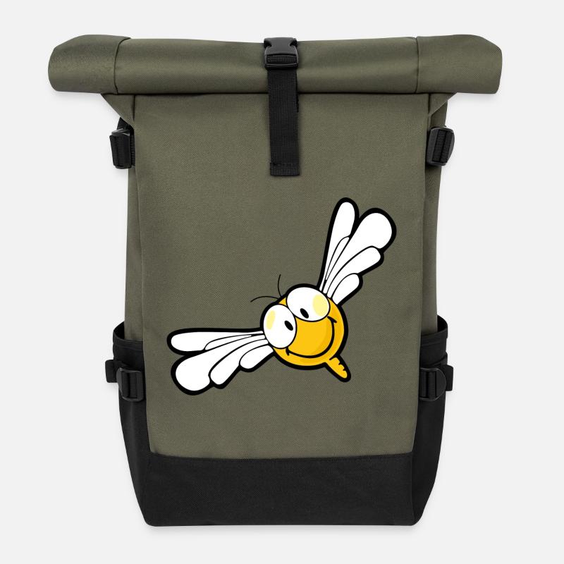 Smiley Dragon Fly - Roll Top Backpack - olive/black