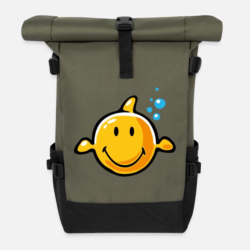 Smiley Fish - Rolltop Rucksack - Olive/Schwarz