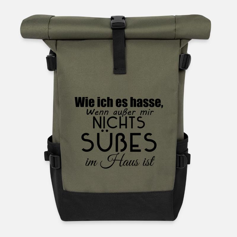 Wie ich es hasse Spruch - Rolltop Rucksack - Olive/Schwarz