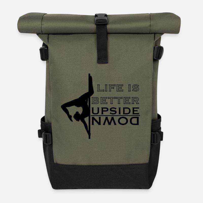 Pole Dance Life is better upside down Butterfly - Rolltop Rucksack - Olive/Schwarz