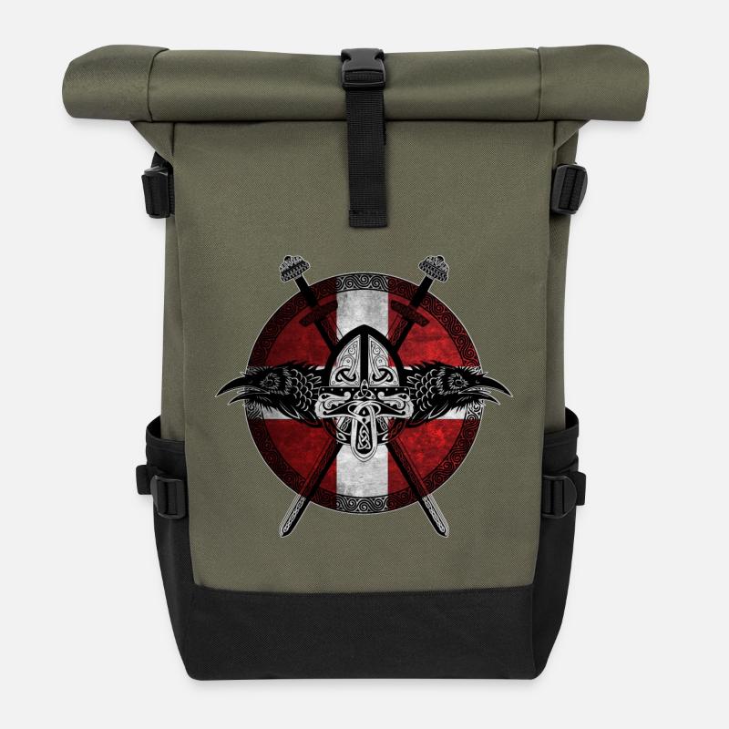 Wikinger Viking Dänemark Flagge Raben Design - Rolltop Rucksack - Olive/Schwarz