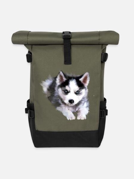 Hund, Husky - Rolltop Rucksack - Olive/Schwarz