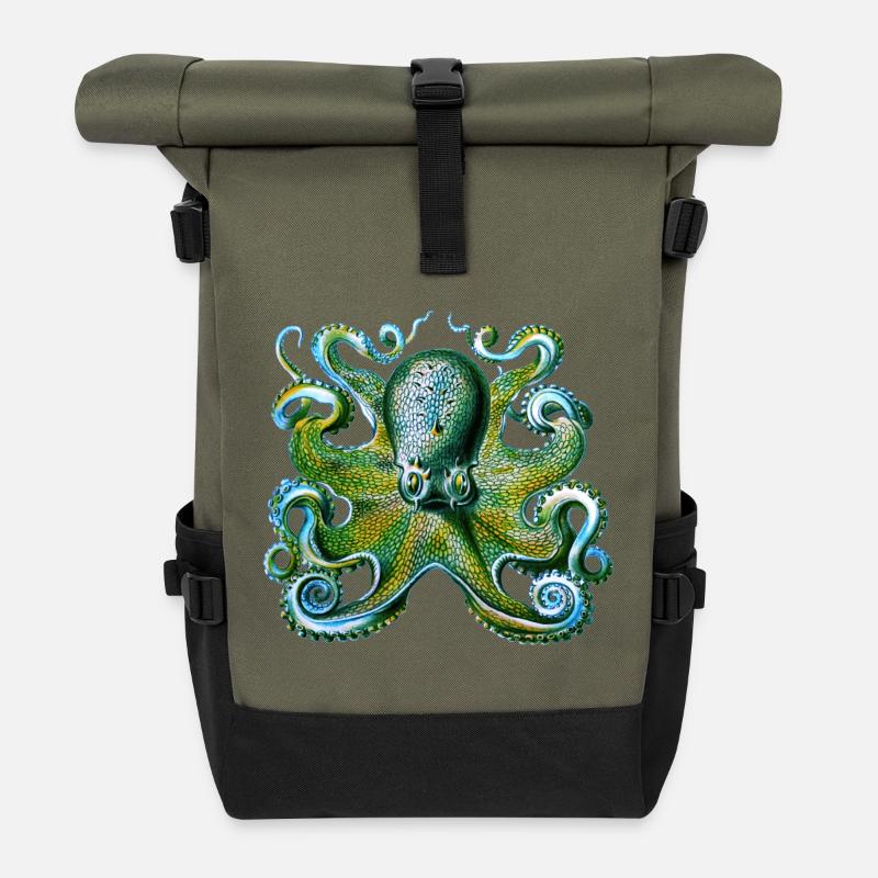 pieuvre calmar tatouage tentacule monstre angs - Sac à dos roll top - olive/noir