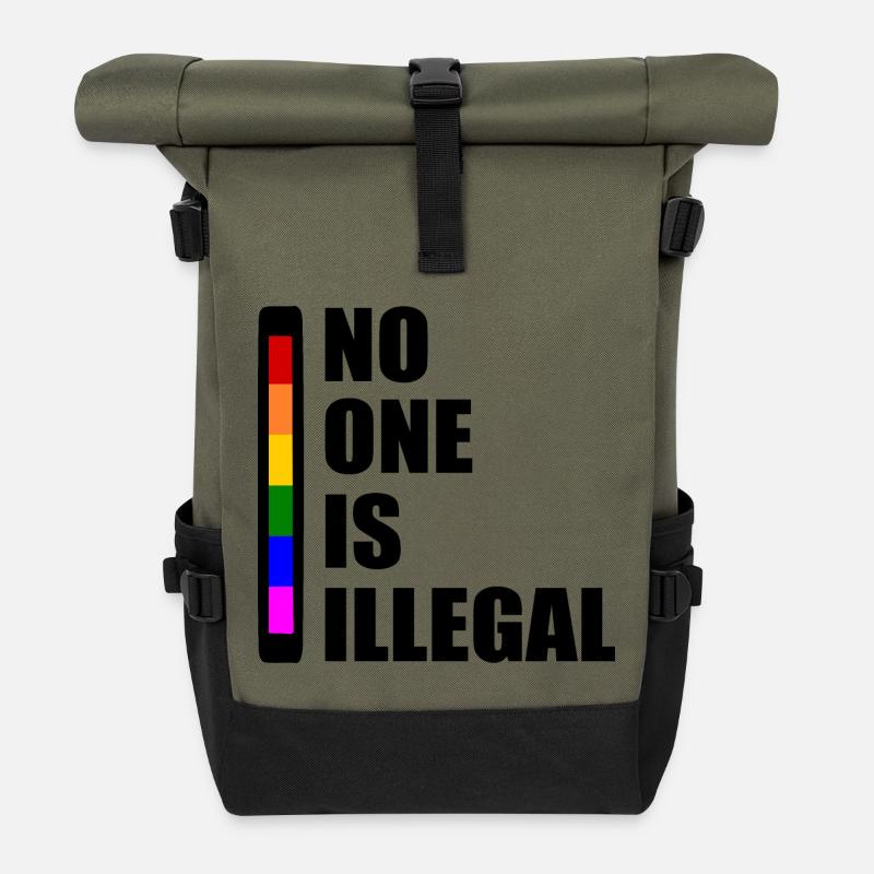 No one is illegal - Rolltop Rucksack - Olive/Schwarz