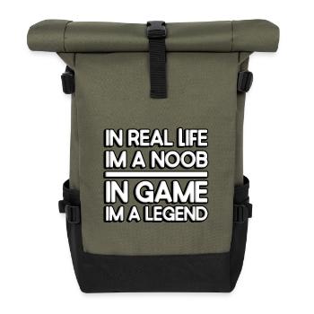 Dans la vraie vie, je suis un noob. Dans les jeux, je suis une légende. - Sac à dos roll top - olive/noir - Devant