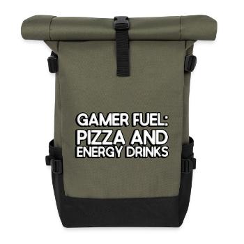 Gamer fuel: pizza and energy drinks - Roll Top Backpack - olive/black - Front