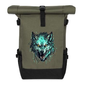 Wolf - Illustration - Rolltop Rucksack - Olive/Schwarz - Vorne