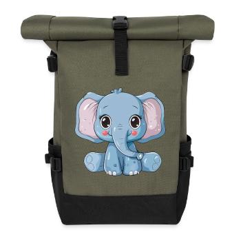 Mignon éléphant bleu avec de grands yeux - Sac à dos roll top - olive/noir - Devant