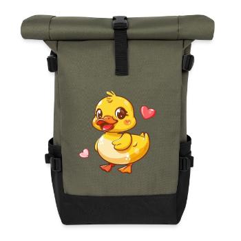 Cute duck with heart - Roll Top Backpack - olive/black - Front