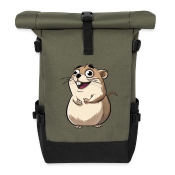Cute Excited Cartoon Meerkat - Roll Top Backpack - olive/black - Front
