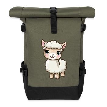 Niedliches Alpaka Mit Großen Augen - Rolltop Rucksack - Olive/Schwarz - Vorne