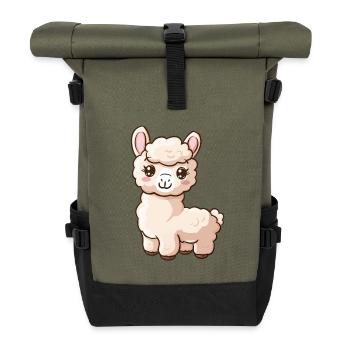 Cute alpaca motif for animal lovers - Roll Top Backpack - olive/black - Front