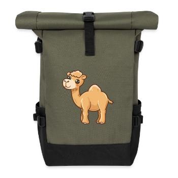 Cute Smiling Alpaca Motif - Roll Top Backpack - olive/black - Front