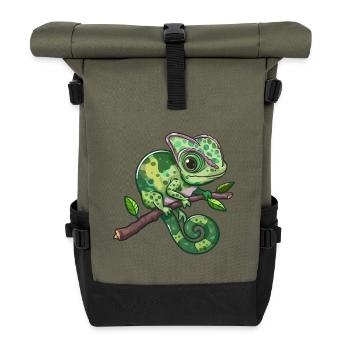 Colorful Chameleon Spell - Roll Top Backpack - olive/black - Front
