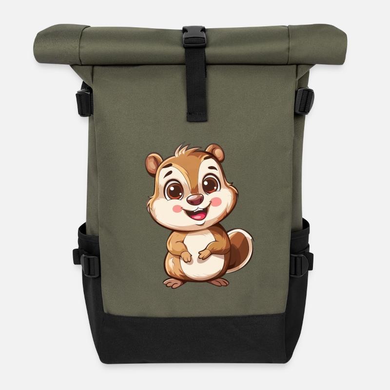 Niedliches Lächelndes Streifenhörnchen - Rolltop Rucksack - Olive/Schwarz