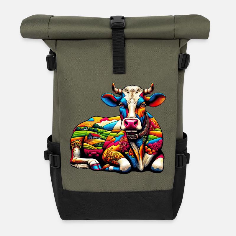 Vache - Sac à dos roll top - olive/noir