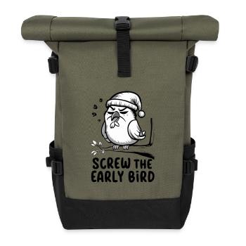 Der frühe Vogel kann mich mal - Rolltop Rucksack - Olive/Schwarz - Vorne