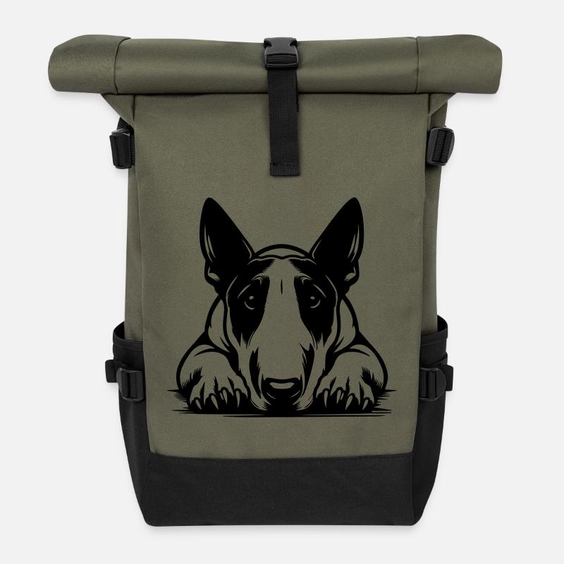 Bullterrier Kopf mit Pfoten - Rolltop Rucksack - Olive/Schwarz