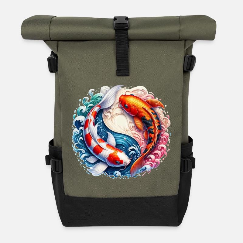 Carpe koi - Sac à dos roll top - olive/noir
