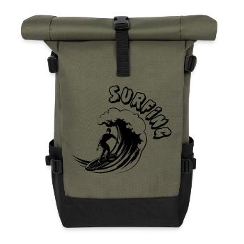 Surfing Surfboard Surfer Wassersport - Rolltop Rucksack - Olive/Schwarz - Vorne