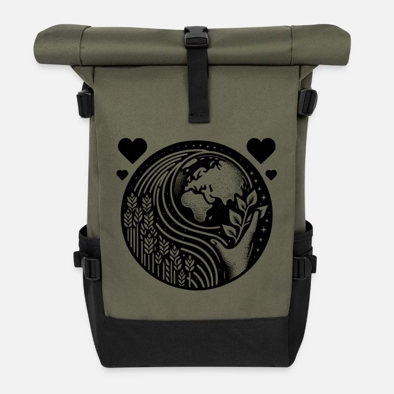 Love for the Earth – Growing for the Future! - Roll Top Backpack - olive/black