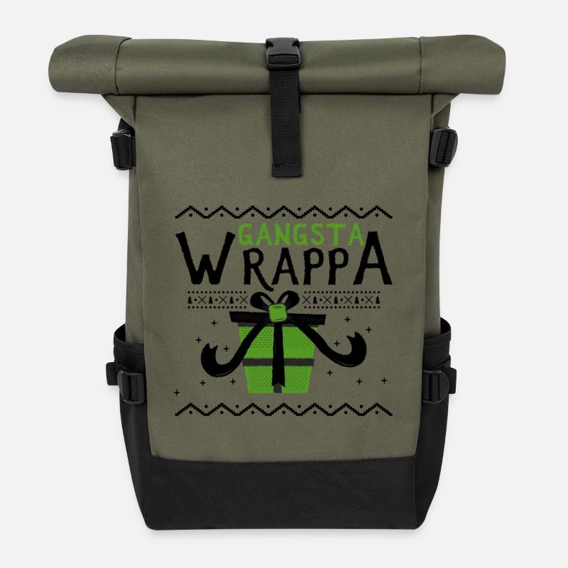 gangsta wrappa christmas funny gift xmas - Roll Top Backpack - olive/black