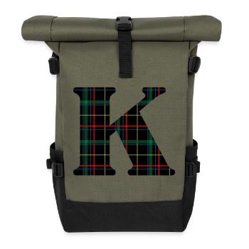 Monogramm k schottischer Tartan - Rolltop Rucksack - Olive/Schwarz - Vorne