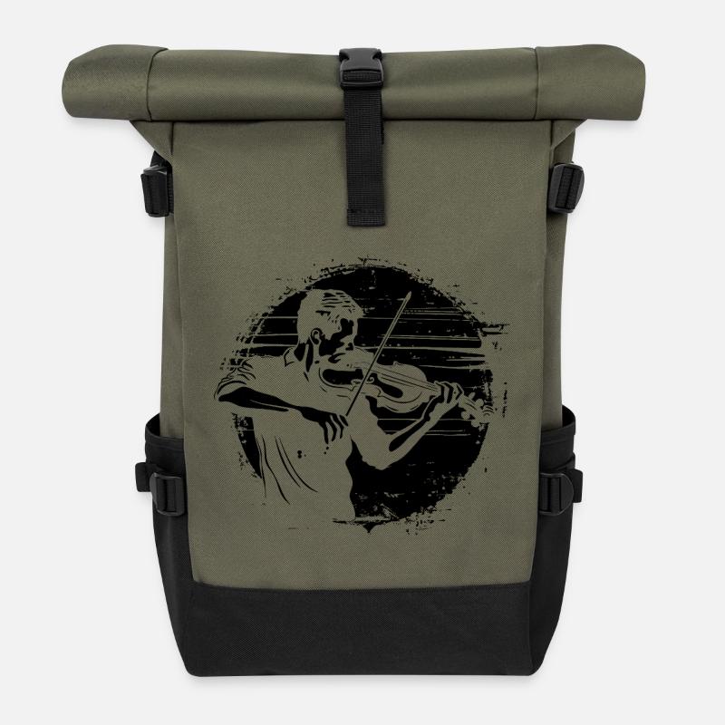 Violinist Zeichnung - Rolltop Rucksack - Olive/Schwarz