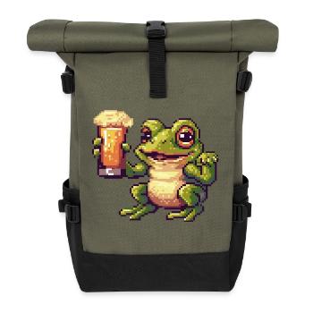 Frosch Pixel Bier - Rolltop Rucksack - Olive/Schwarz - Vorne