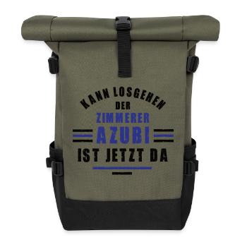 Azubi Zimmerer Lehre Ausbildung Zimmerei Lehrling - Rolltop Rucksack - Olive/Schwarz - Vorne