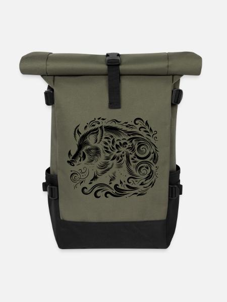 Wildschwein - Rolltop Rucksack - Olive/Schwarz