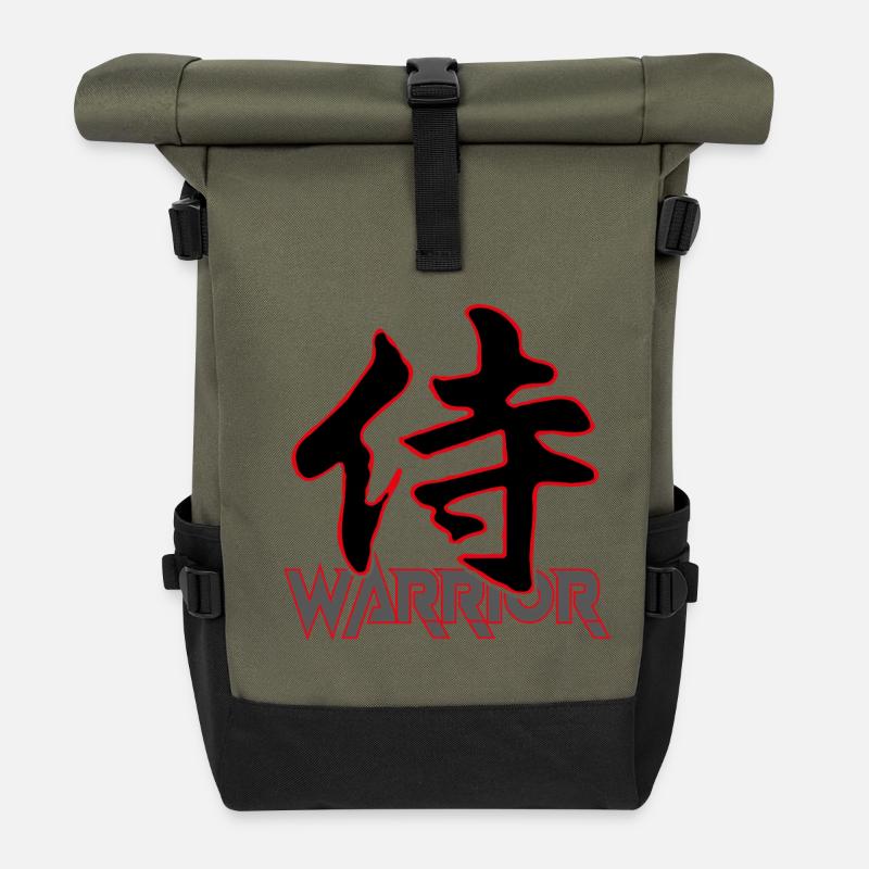 Warrior-Japanese Kanji - Roll Top Backpack - olive/black