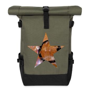 Stern - Fünf Zacken - Symbol - Monoprint - Kreis - Rolltop Rucksack - Olive/Schwarz - Vorne