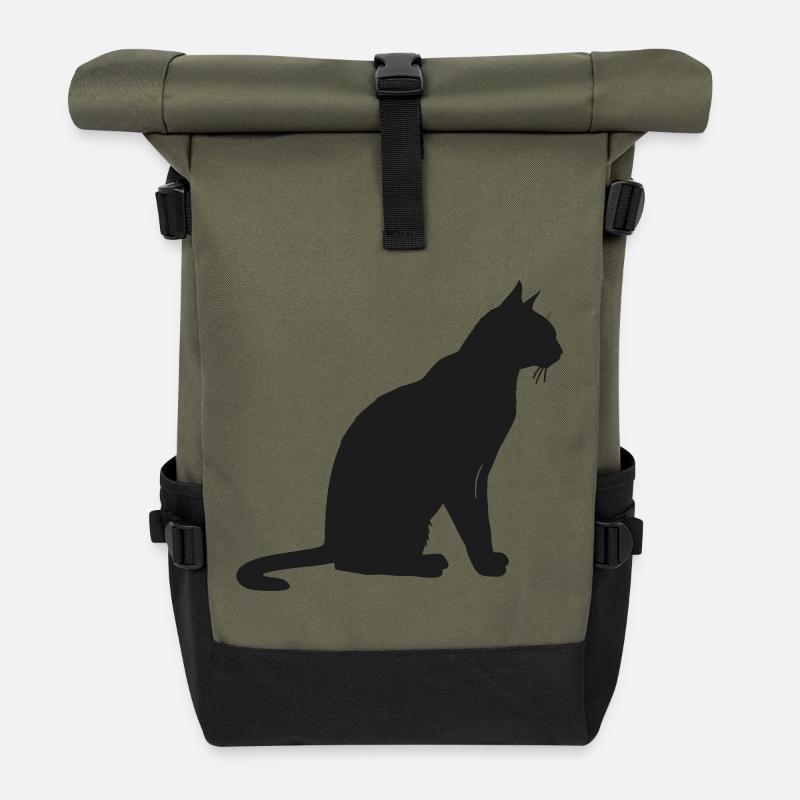 Elegante Silhouette einer Katze - Rolltop Rucksack - Olive/Schwarz
