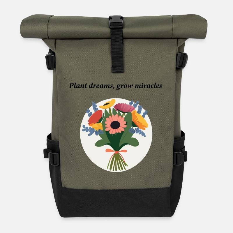 Un bouquet de fleurs colorées pour le printemps - Sac à dos roll top - olive/noir