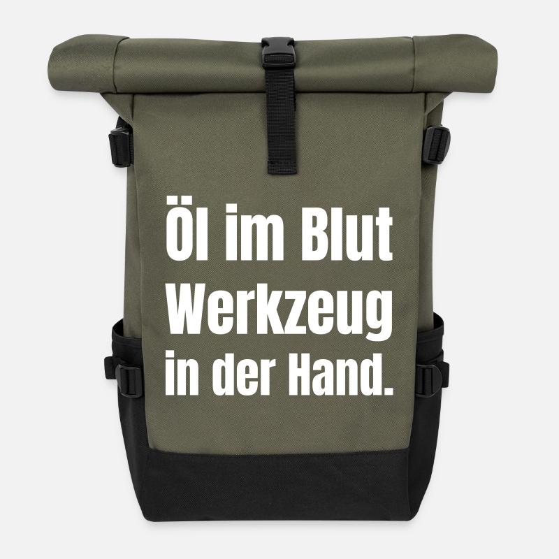 De l’huile dans le sang, des outils à la main. - Sac à dos roll top - olive/noir