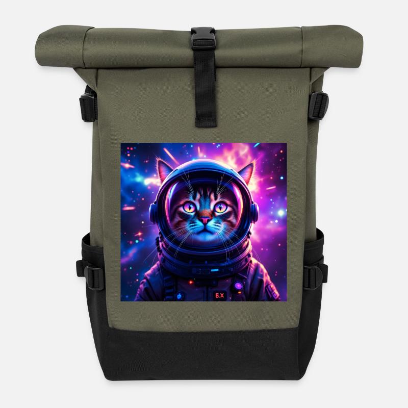 Space Cat - Roll Top Backpack - olive/black