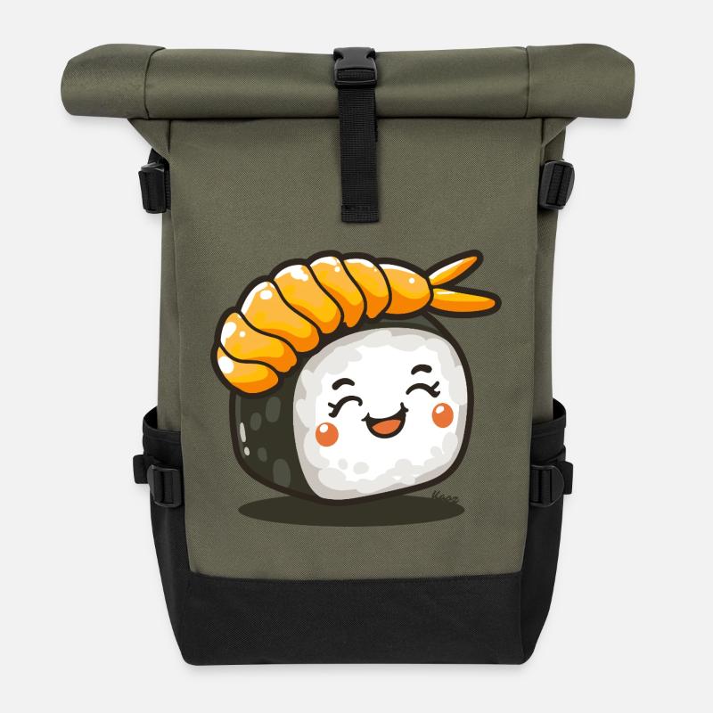 Sushi-Rolle mit Garnele - Rolltop Rucksack - Olive/Schwarz