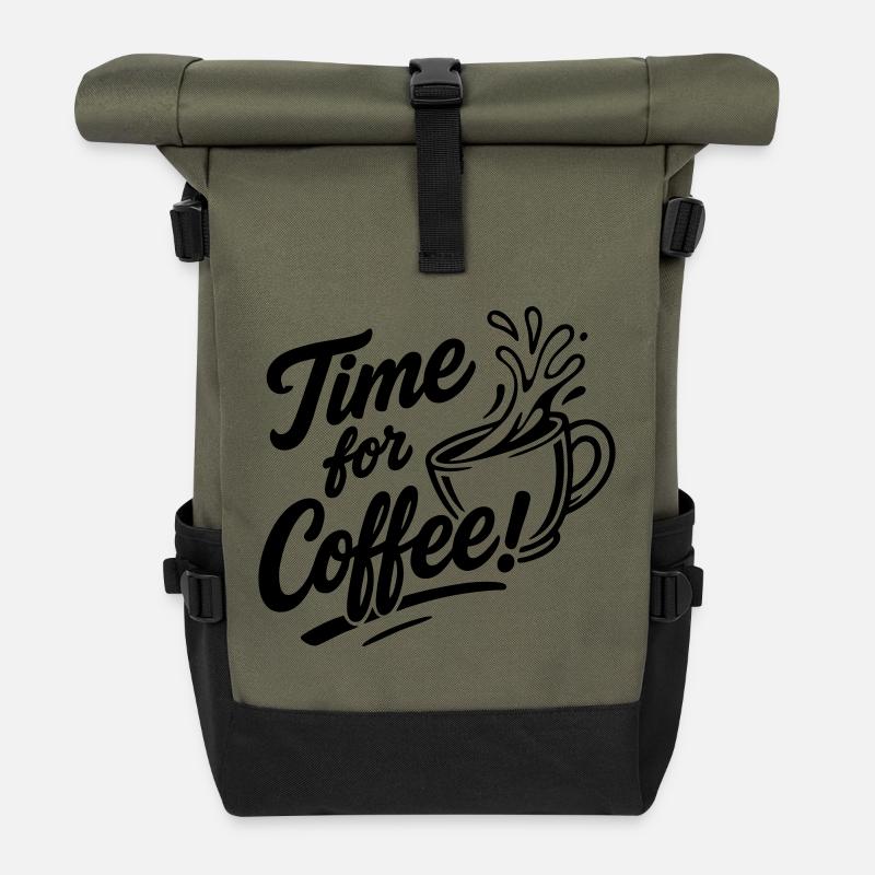 Time for Coffee! - Rolltop Rucksack - Olive/Schwarz