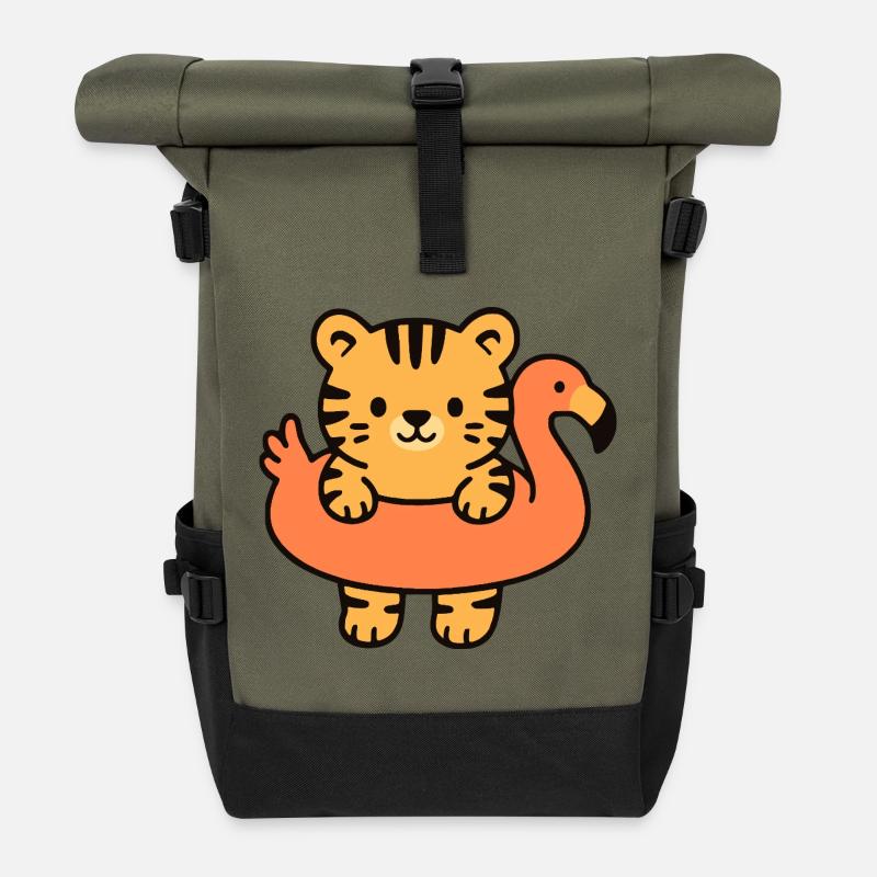 Little Tiger on Tropical Buoy - Roll Top Backpack - olive/black